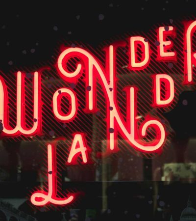 Wonderland neon signage at night