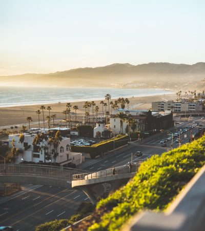 a city next to a beach