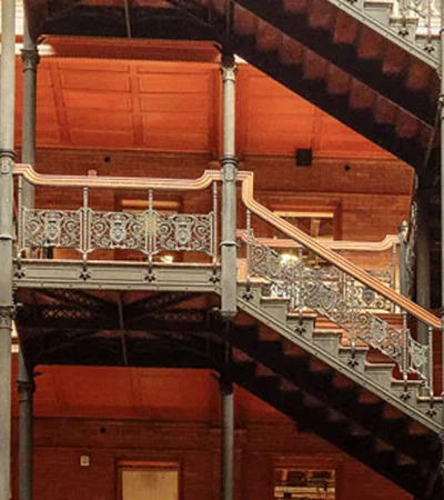 a staircase in a building