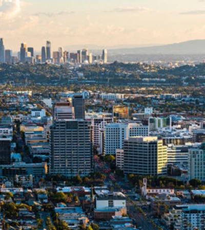 a city with a city in the background