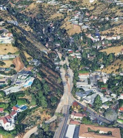 a aerial view of a town