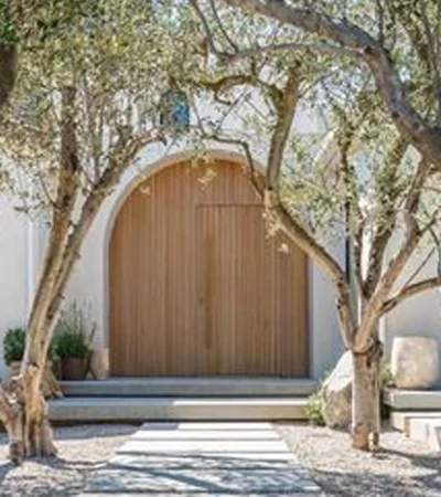 a door with trees in the background