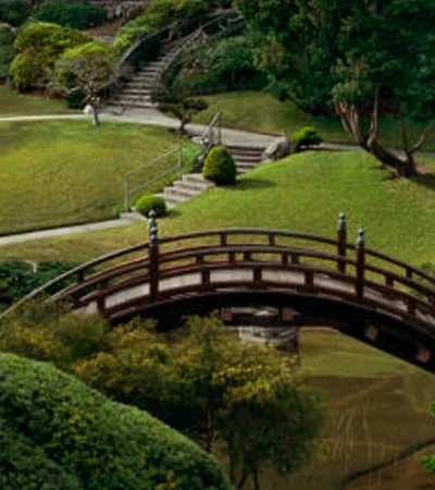 a bridge over a pond