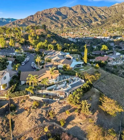 a aerial view of a town