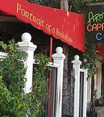 a red awning on a building