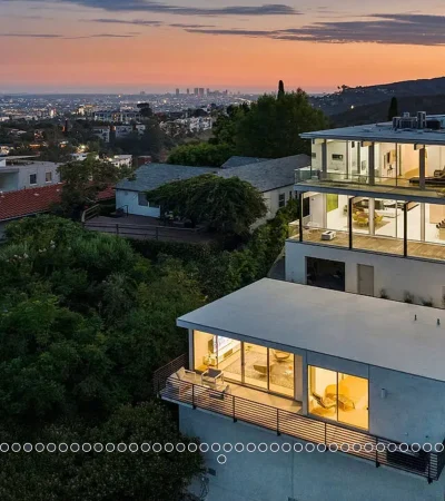 a building with a large glass door
