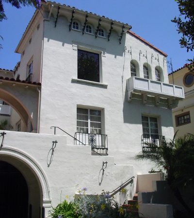 a white building with a staircase