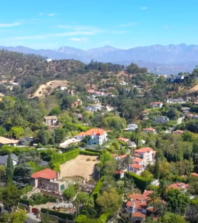 a city with many houses and trees