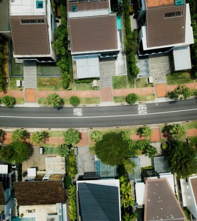 aerial photo of brown roof houses
